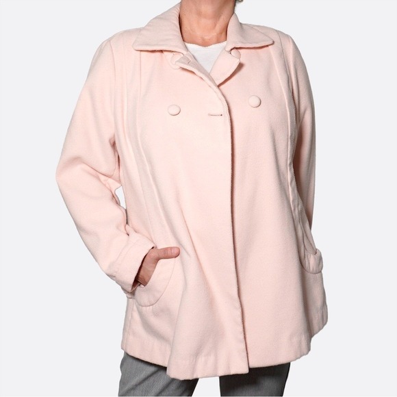 Chico's Blush Pink Double-Breasted Peacoat Plus Size 2X XXL Soft Girl Retro
